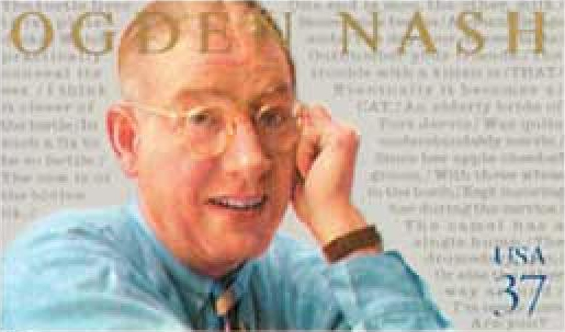37 &cent; U.S. postage stamp with the face of Ogden Nash and tiny text of some of his poems